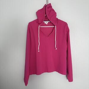 J Crew Women's Size XL‎ Sport Hoodie Pink Lightweight Cotton V Neck